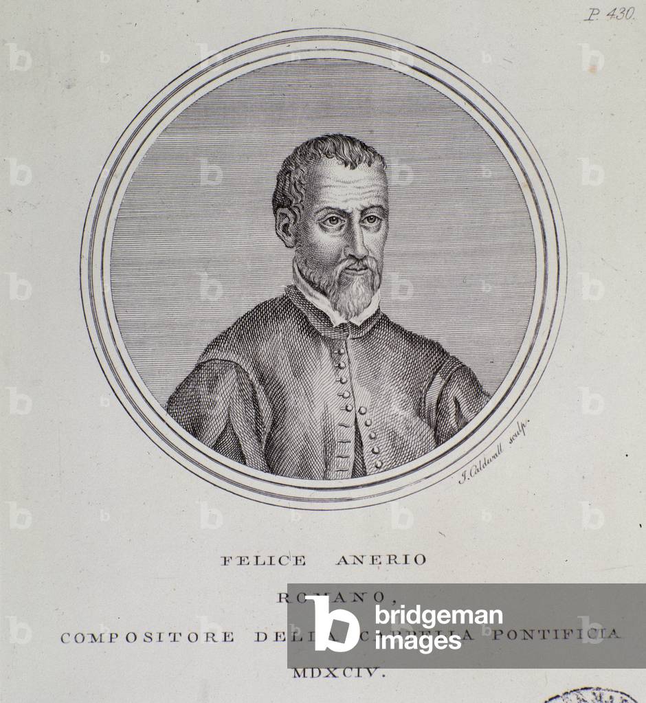 Portrait of Italian composer Felice Anerio (Engraving, 1594)