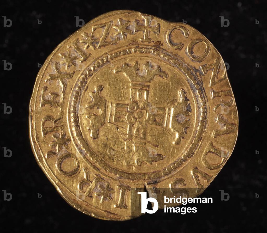 Currency of the Republic of Genes: a gold quadrupla. Diameter 32 mm. 1616. Back. Genes Musei di Strada Nuova (inv, M6459)