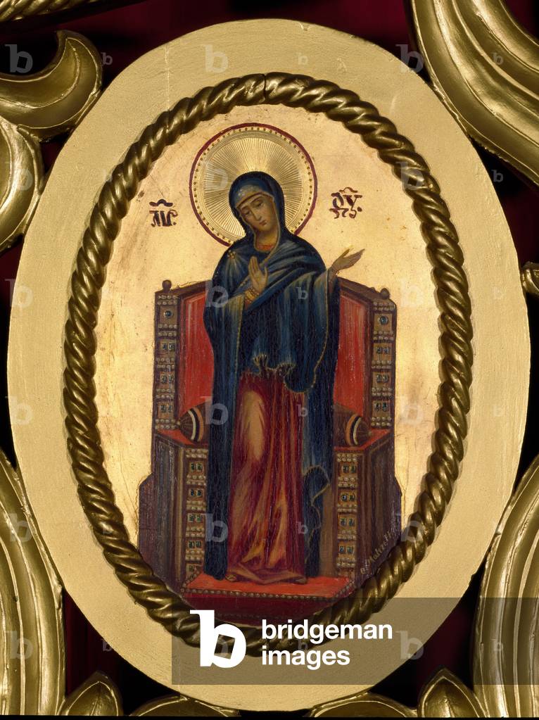 Mary annunciation. Oval painting on anonymous dorus background of the Russian school. Rome, Russicum (Russian College)