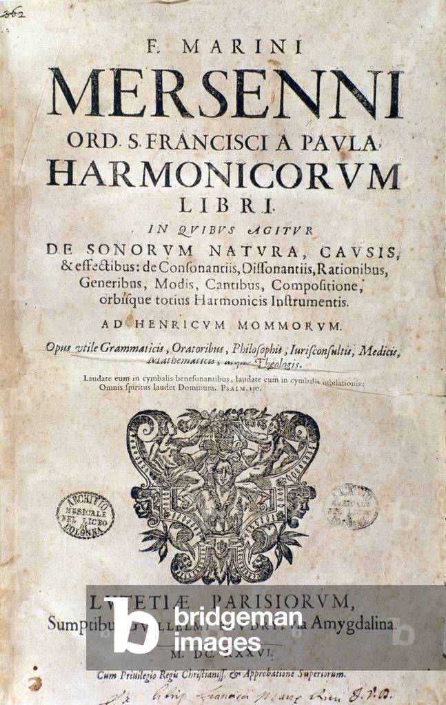 "Frontespizio di Harmonie universelle di Marin Mersenne" di French School
