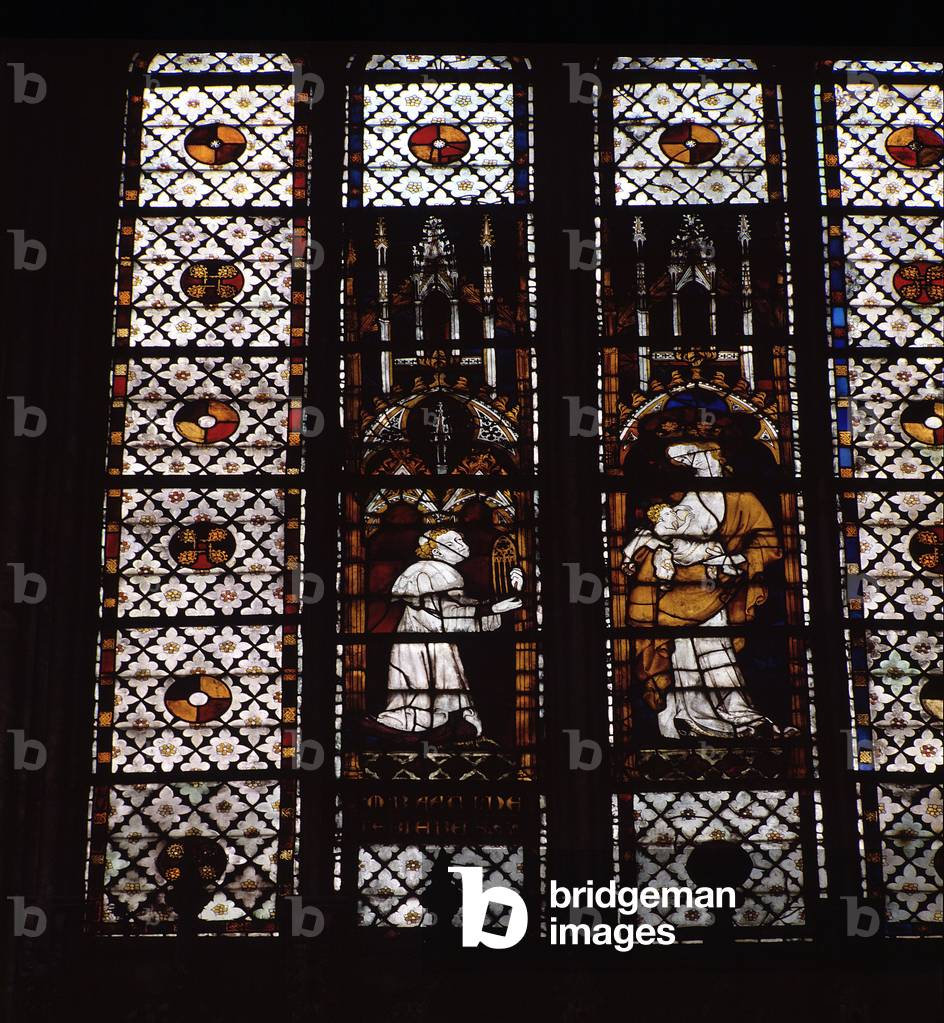 Virgin and child with the donor (stained glass)