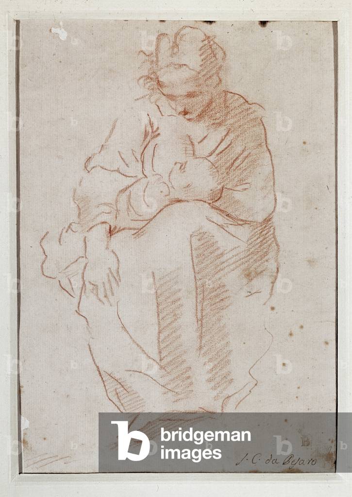 Mother breast-feeding her child (Drawing, 17th century)