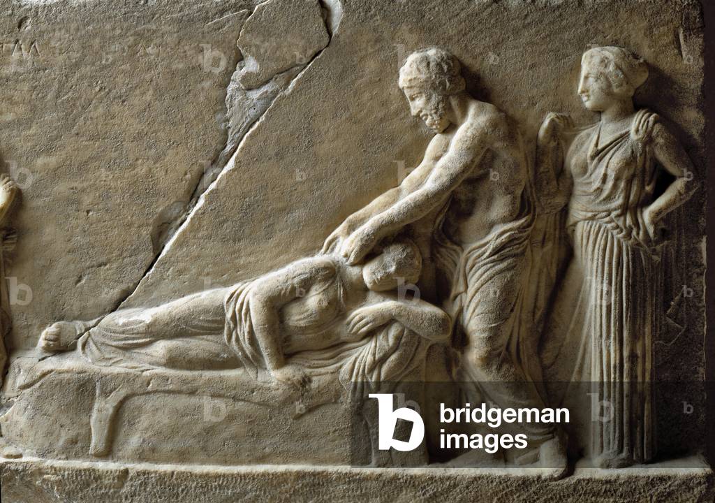 Der Gott der Medizin Asclepios fürsorglich Archinos, gebissen von einer Schlange. (geringe Entlastung)