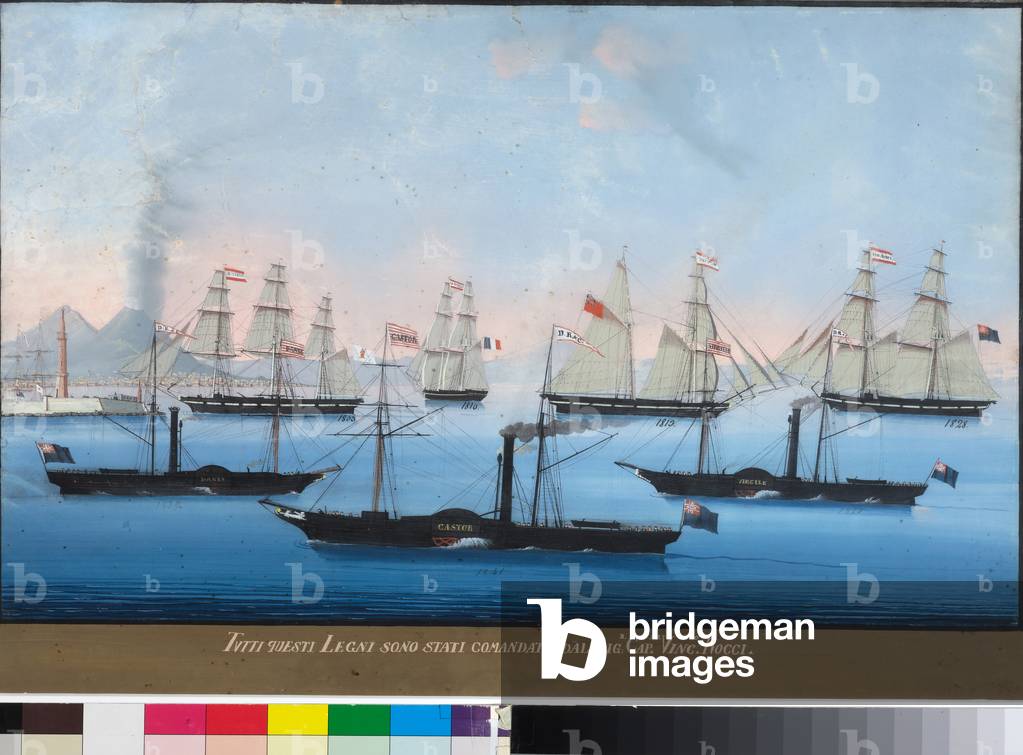 Ships commanded by Captain Vincenzo Rocci in the port of Naples, 1841 (tempera  on cardboard)