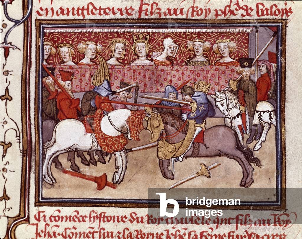 Ein Ritterturnier zur Zeit des Königs von Frankreich Karl V. (1338-1380) Miniatur aus „“ Les grandes Chronicle