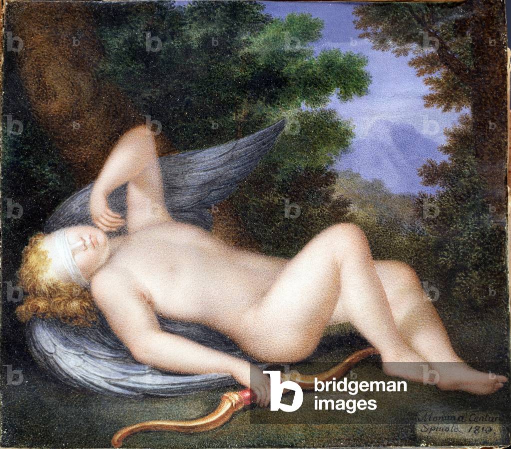Sleeping cupid blindfolded (oil on canvas, 1810)