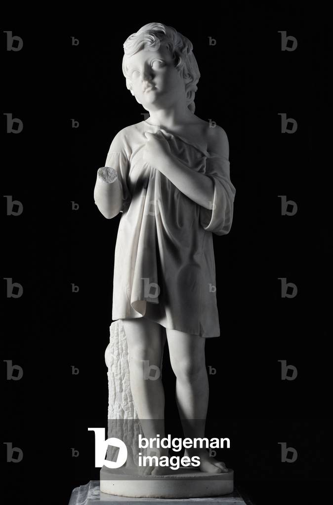The beggar Marble Sculpture by Pietro Franchi (1817-1878) 1864 approx. Sun. 109x30 cm Genes, Galleria d'Arte Moderna, inv. 1272