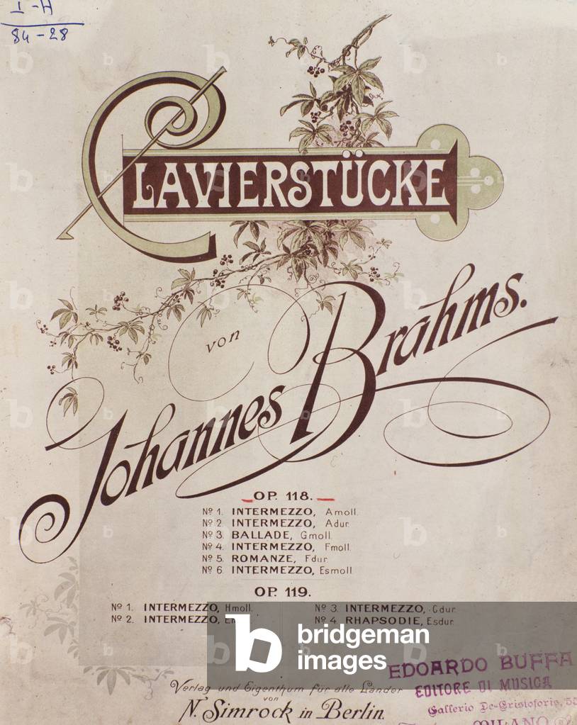 Frontispiz von “Clavierstucke” (op. 118 und op. 119) von Johannes Brahms (1833-1897) (Farblitho)