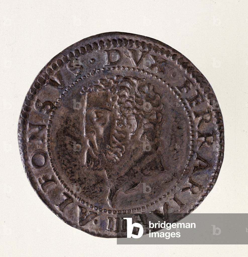 Coin (testone) from Ferrara: reign of duke Alphonse II Estense, 16th century (silver)