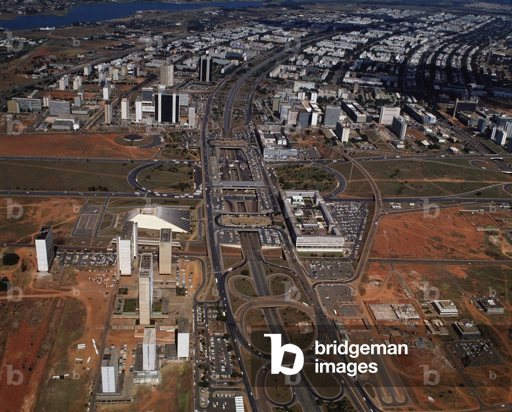 Aerial view of commercial center and housing sector (1983 - Photography)