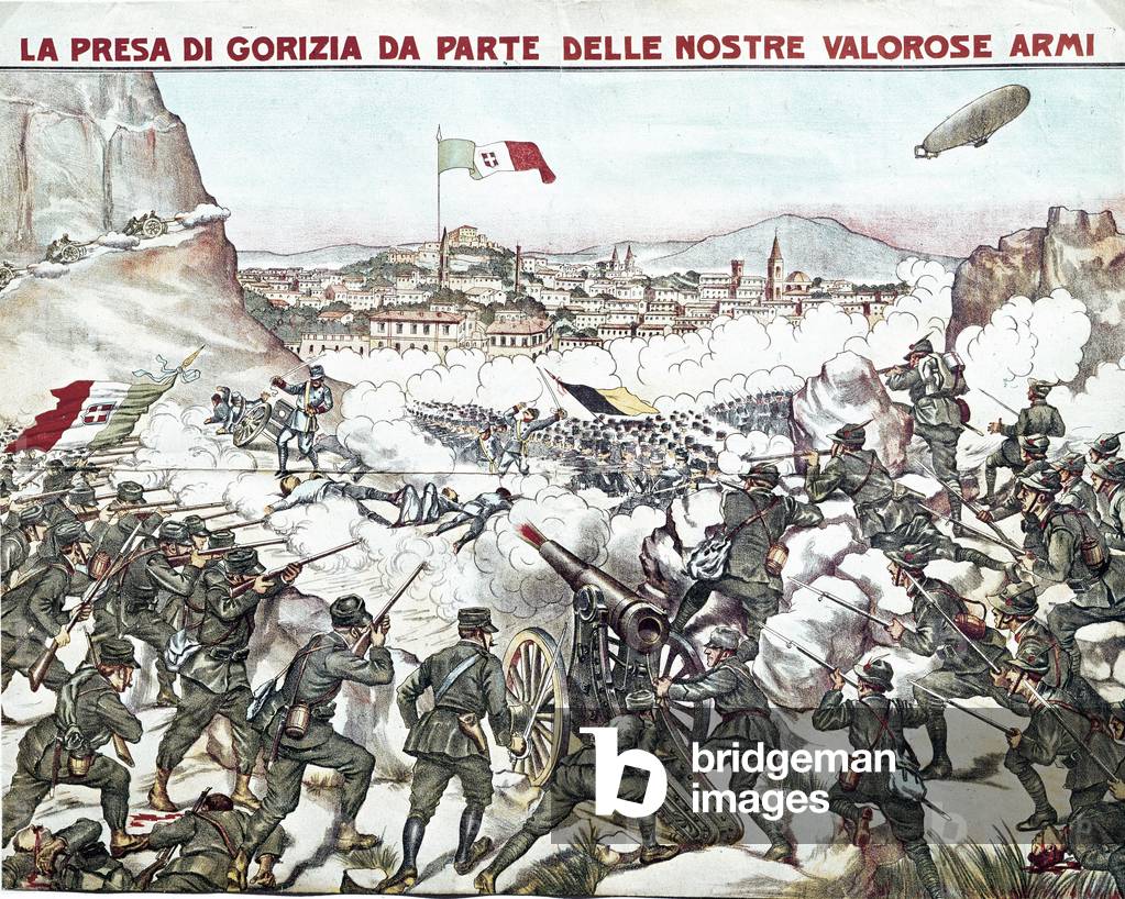 First World War:  the capture of Gorizia  by Italian troops. 1918. (engraving)