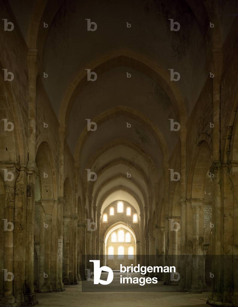 View of the nave of the church of the Cistercian abbey, 12th century (photography)