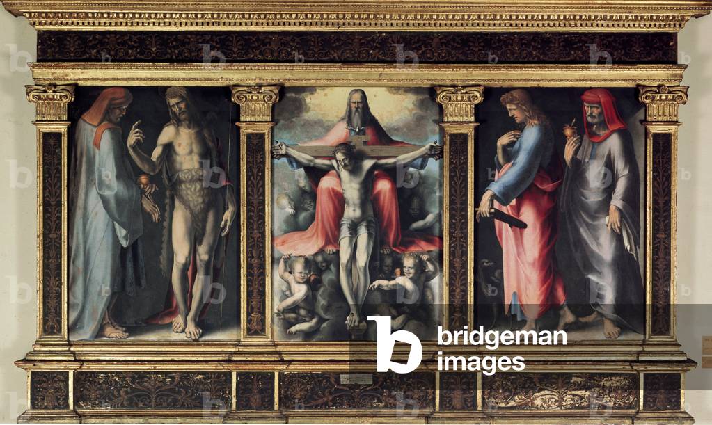 Triptychon der Dreifaltigkeit: Der Heilige Cosimo, der Heilige Johannes der Täufer, die Dreifaltigkeit, der He