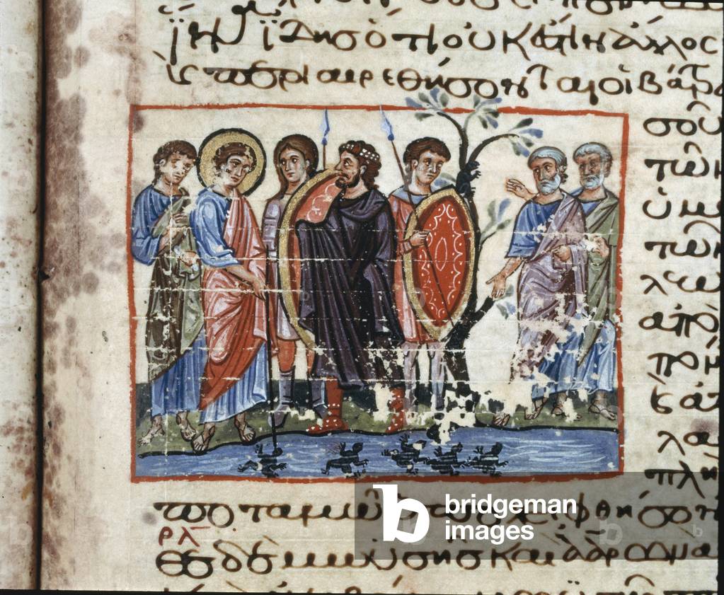 The wounds of Egypt: the invasion of the Frogs Miniature from “” Codex de l'Octateuque du Serail”” (ms.8 or Seraglio Octateuch) 12th century Topkapi Sarayi Museum Library Istanbul