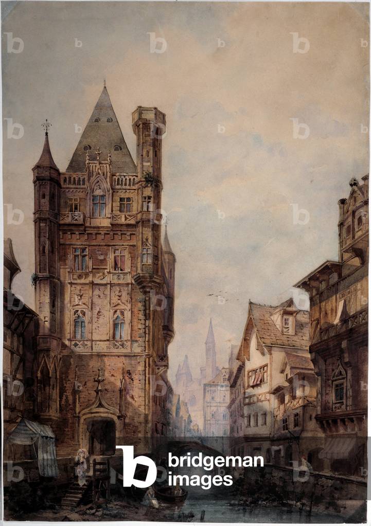 View of a canal in a norman city Watercolour by Antonio Bernasconi (19th century) Dim 85x75 cm Genes, Galleria d'Arte Moderna, inv 61