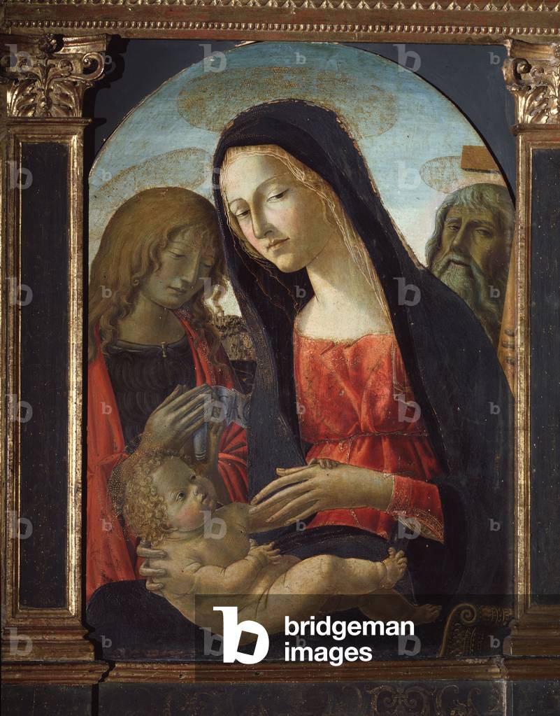 Virgin with child and saints John the baptist and Andrew the Apostle - Painting, 15th century