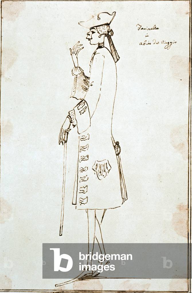 Portrait du chanteur castrat Carlo Broschi dit Farinelli (1705-1782) represente lors de son voyage a Venise po
