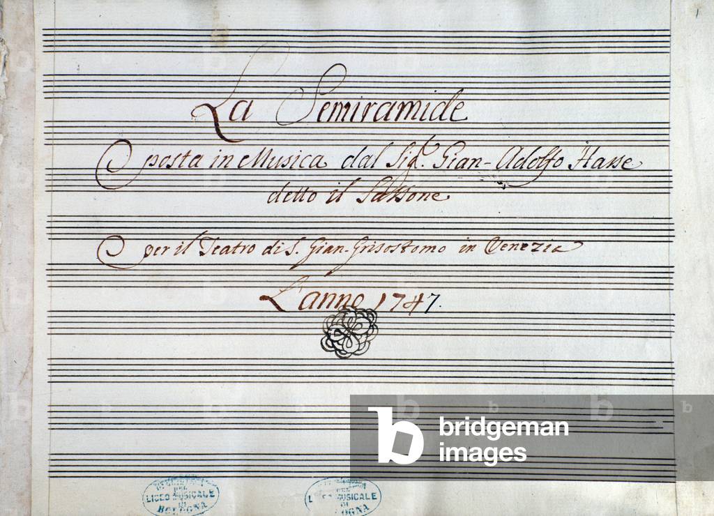 First page of musical score of Semiramide riconosciuta by J A Hasse (1747)