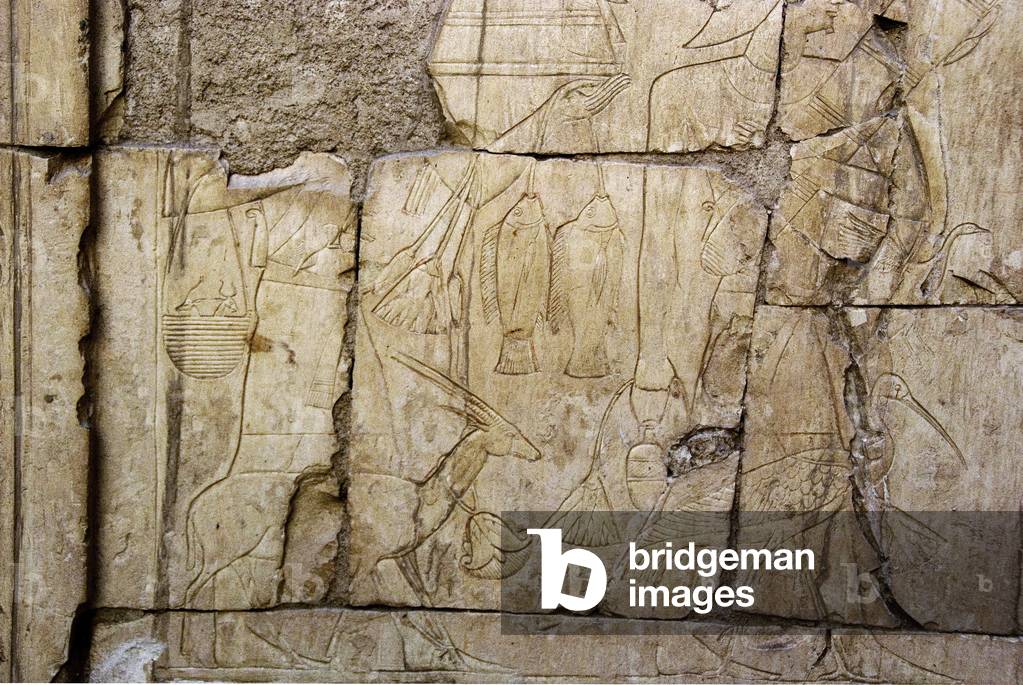 Egyptian antiquite: relief representing bearers of offerings. Tomb of Ankh-Hor (Ankh Hor) (TT414) (26th Dynasty, 672-525 BC), Luxor (Thebes), Egypt