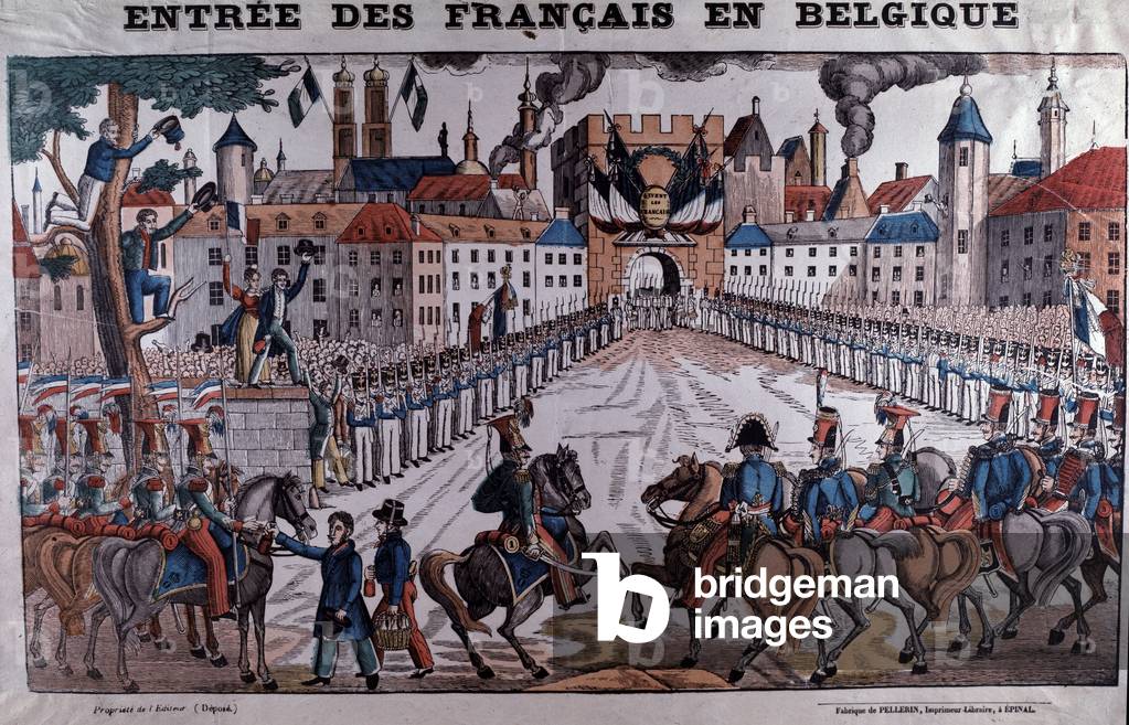 French army entering belgium to support the Belgian independance in October 1830 (Engraving)