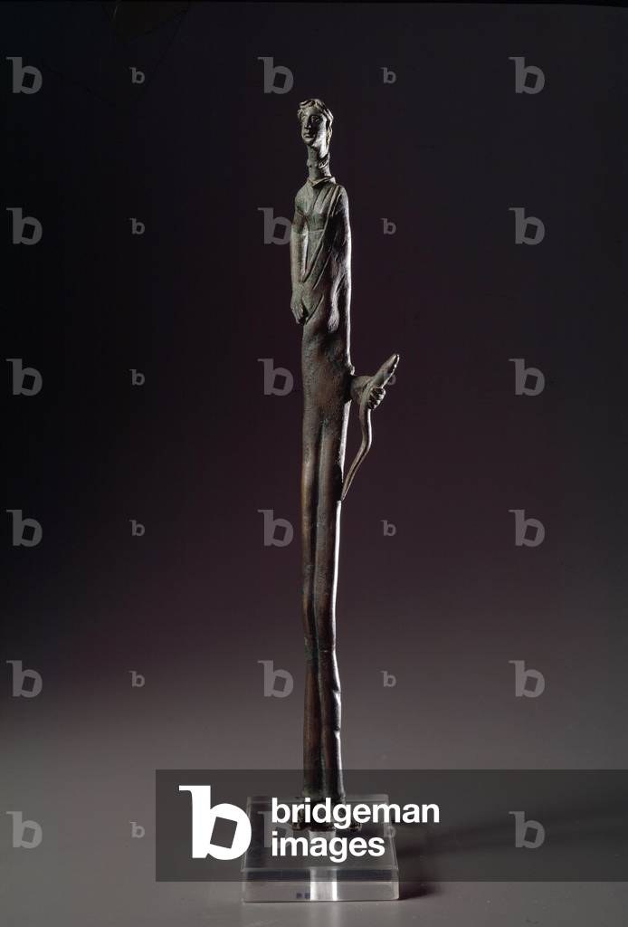 Haruspice with snake, Bronze sculpture, 3rd Century BC