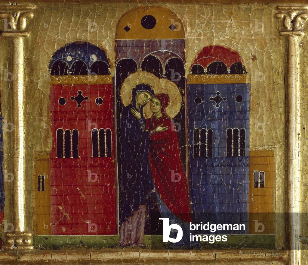 History of Saint John the Baptist: detail representing the Visitation. (wood painting)