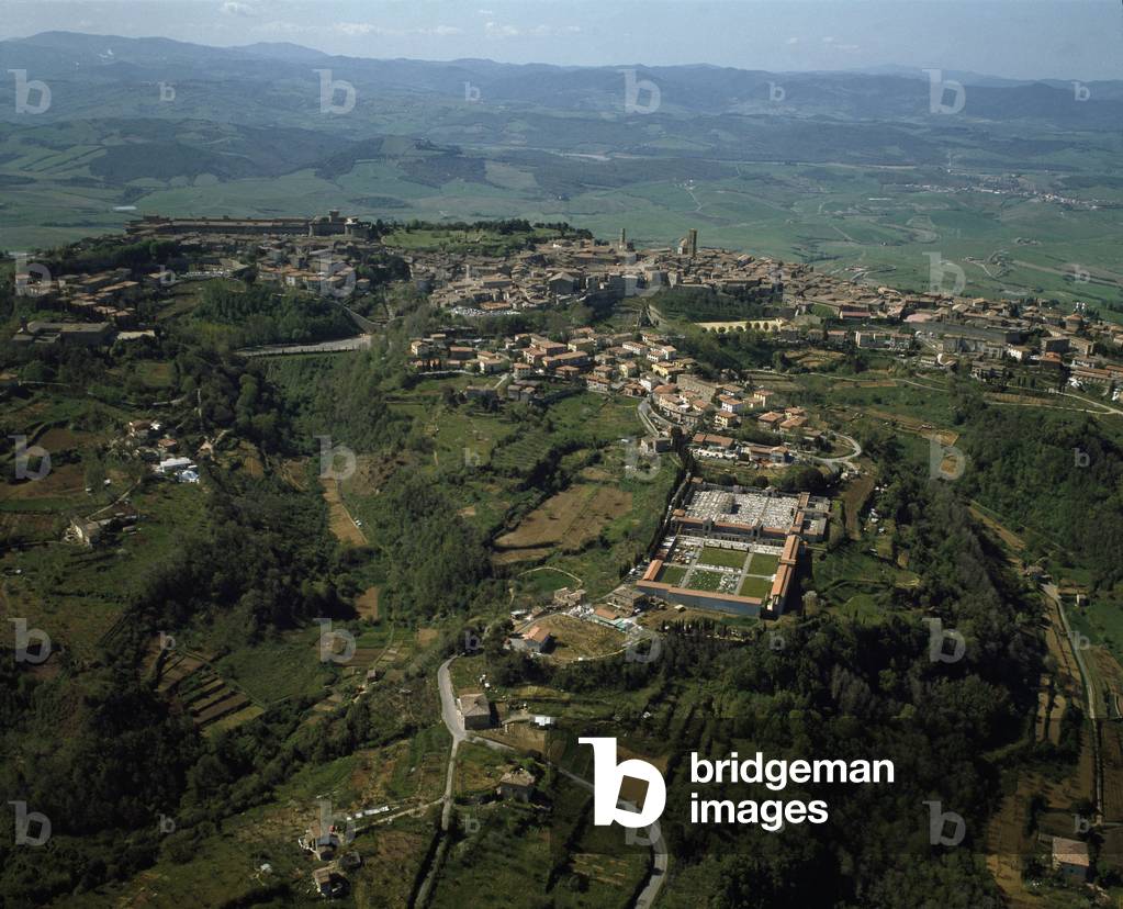 Aerial view of the city of Volterra, Tuscany (photography)