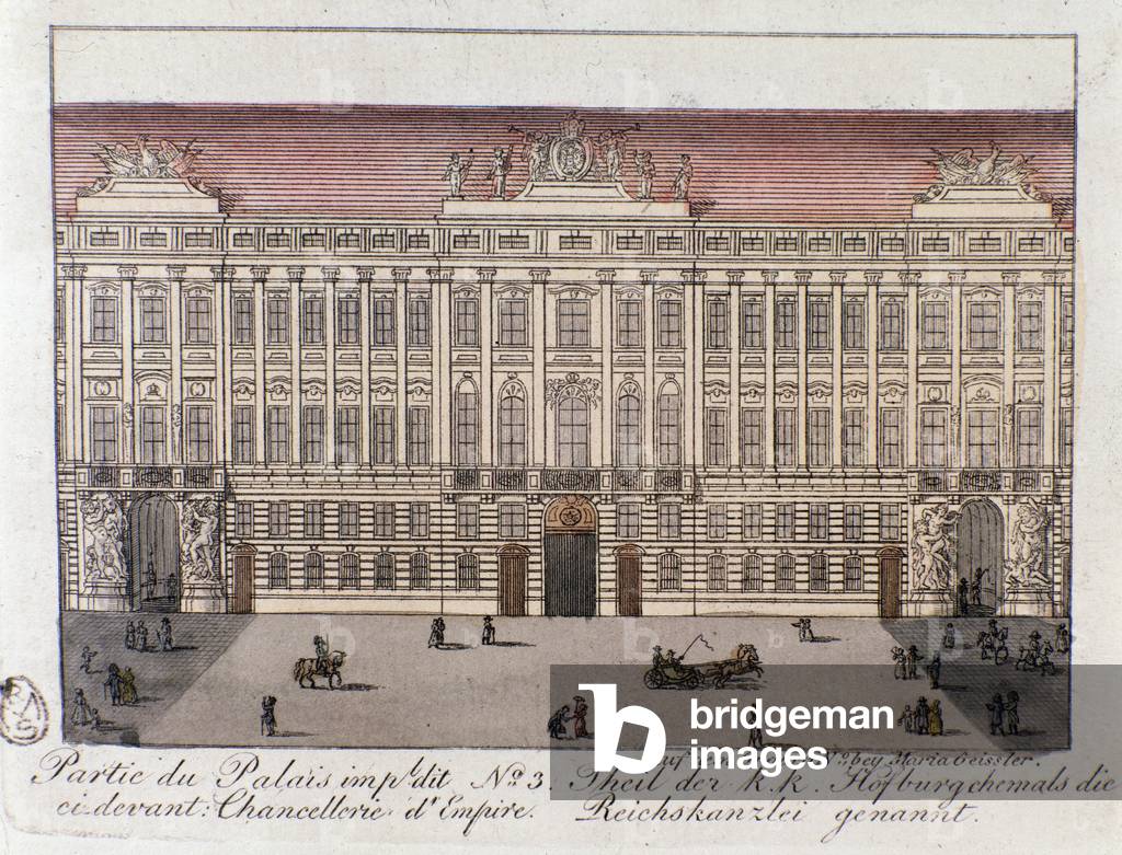 Veduta della parte del Palazzo Imperiale chiamata Cancelleria dell'Impero a Vienna, 1815 (incisione)
