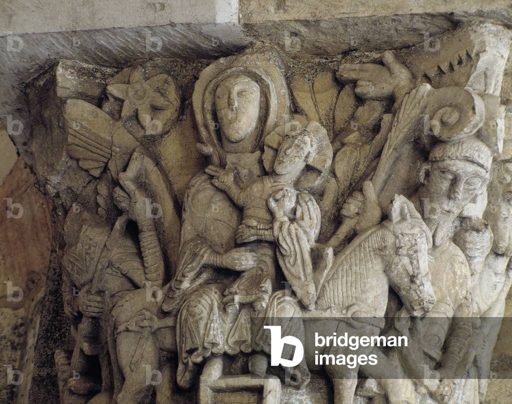 The flight into Egypt, detail of capital (sculpture)
