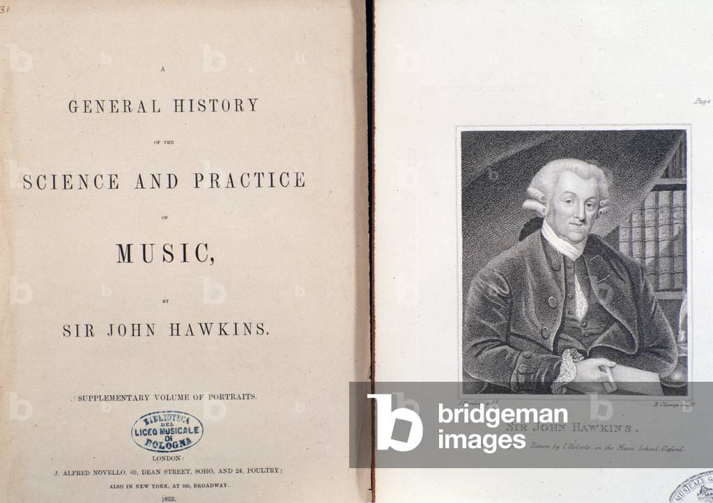 Double page and frontispiece of General History Of The Science And Practice Of Music by John Hawkins, 1853