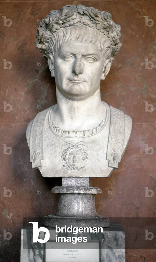 Bust of Emperor Trajan with a wreath of laurels and Medusa on the torso (Marble sculpture, 98-117)