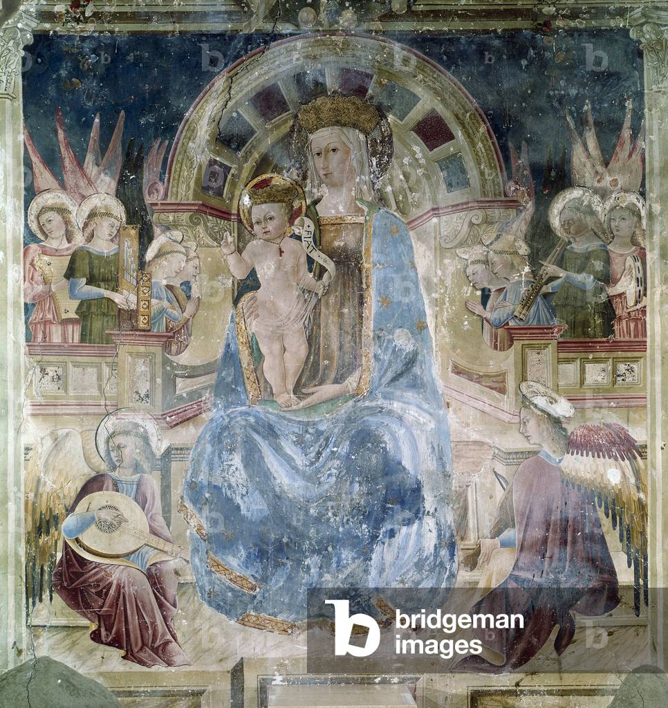 Virgin and Child Surrounded by Saints and Angels Fresco by Matteo da Gualdo (ca. 1435-1507) Basilica of Saint Francois (San Francesco), Chiesa Superiore, Assisi