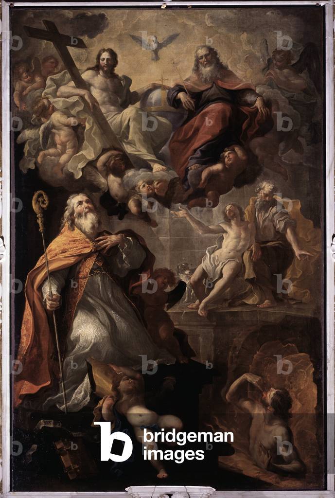 Rappresentazione di San Nicola di Bari e la Santissima Trinità Dio, Gesù Cristo e la colomba dello Spirito San