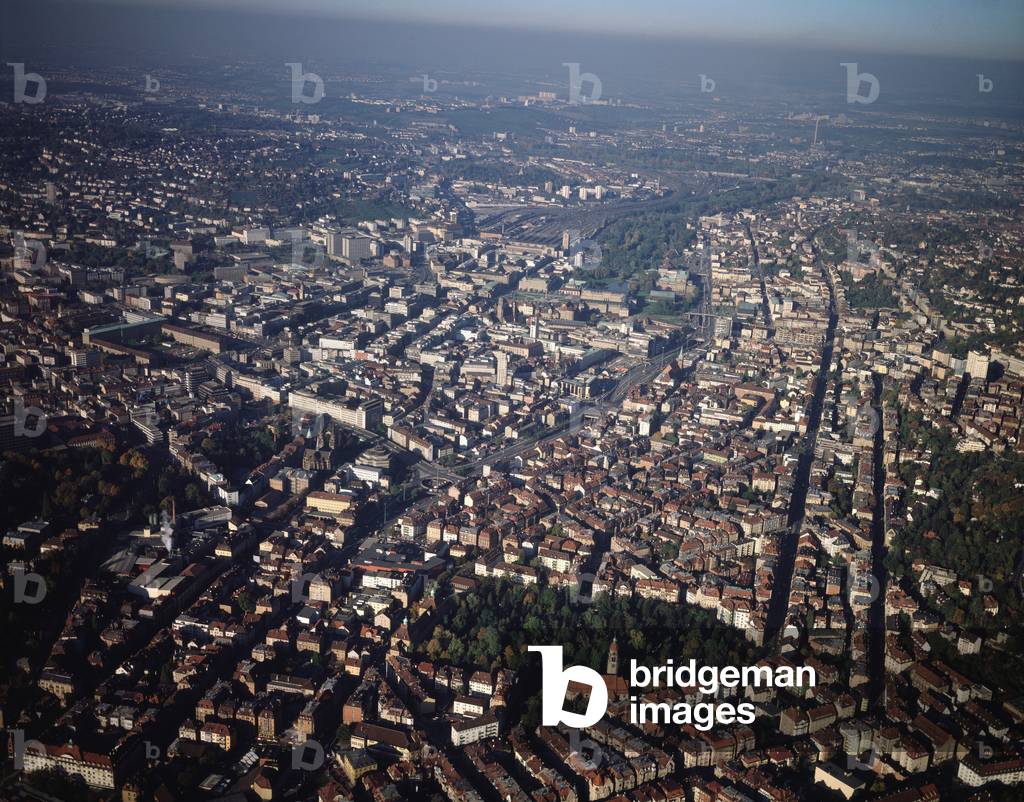 Aerial view of the city center, 1990 - Photography