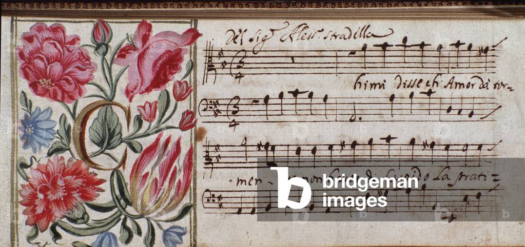 Page of collection of musical scores by Alessandro Stradella, 17th centurymusicale