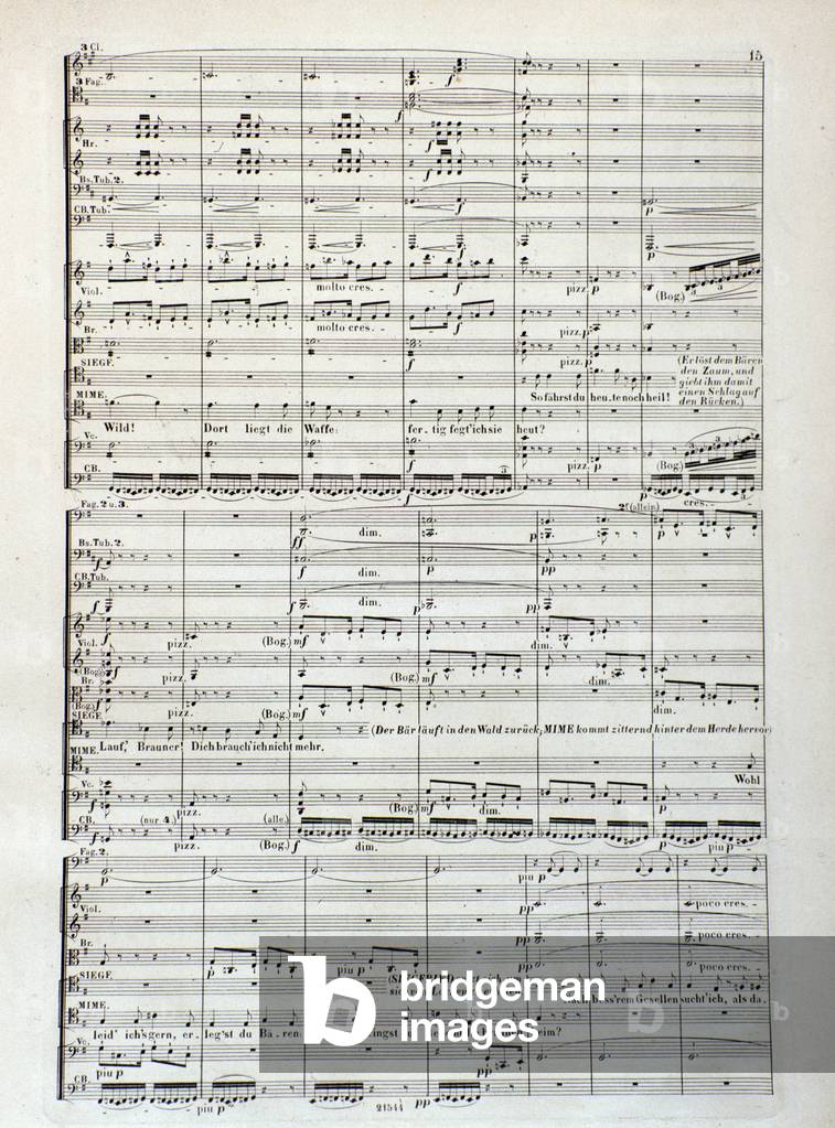 Page of musical score of Siegfried, opera by Wagner