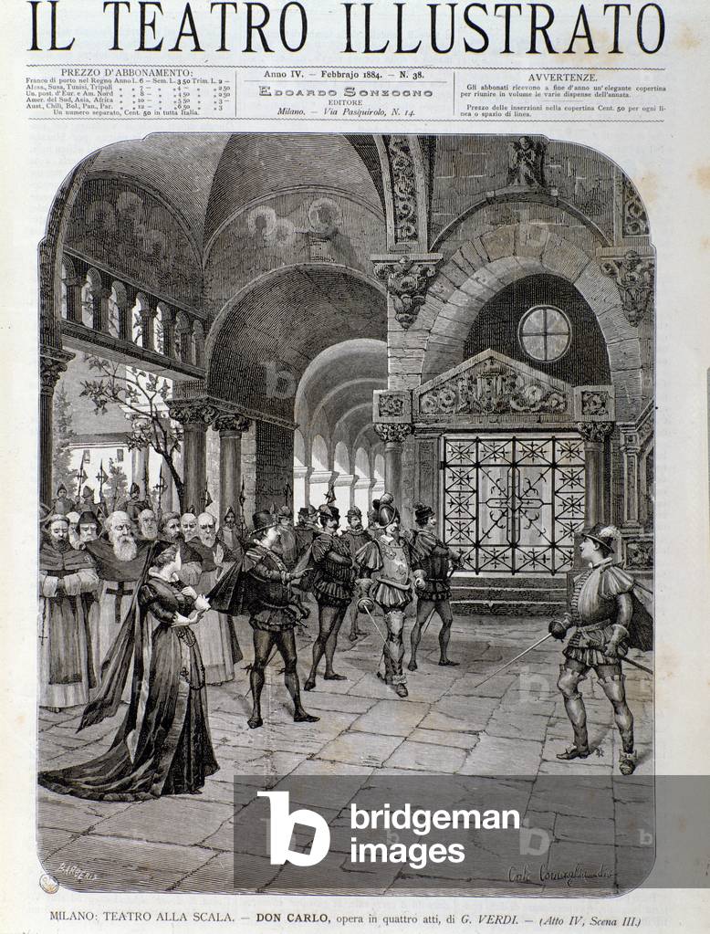 Illustrazione per scena 3d dell'atto IV dell'opera Don carlo di Giuseppe Verdi, 1859