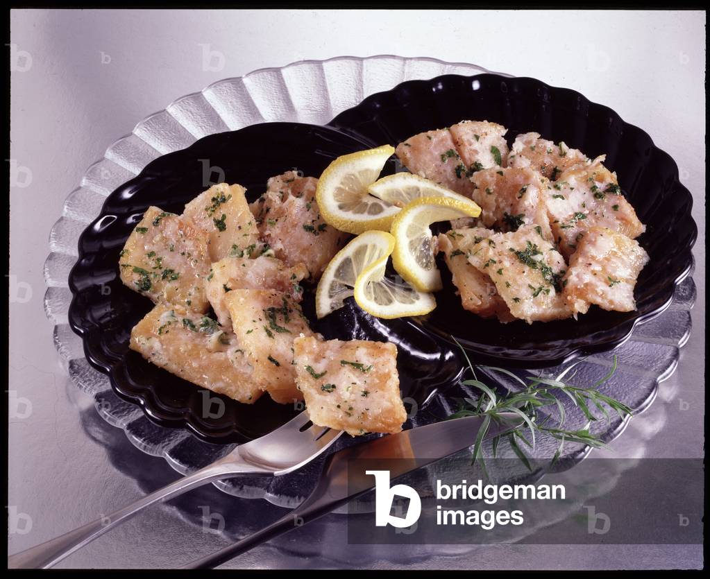 Food still life, codfish (baccala) in the bolognese style (photography)