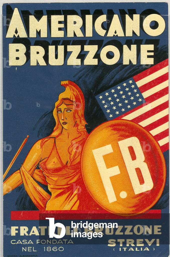 Americano Bruzzone alcohol advertisement with an american flag (Chromolithography, late 19th century)