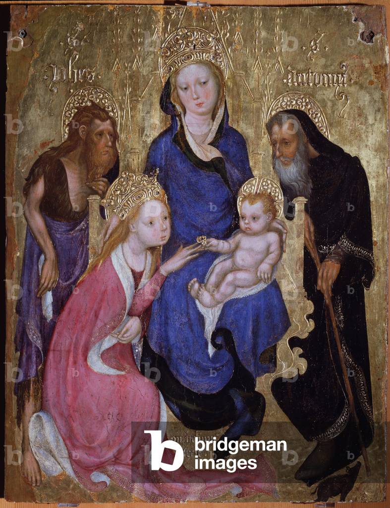 The mystical marriage of Saint Catherine with Saints John the Baptist and Anthony of Egypt - Painting, circa 1420