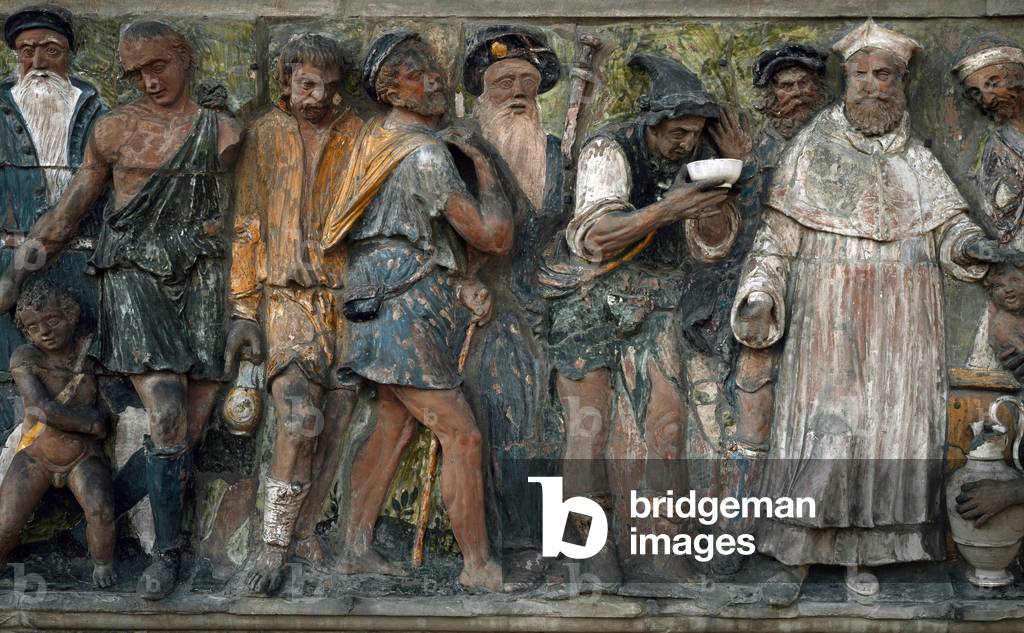 The Seven Works of Mercy, give a drink to those who are thirsty, 1526-1528) (low Terracotta relief)