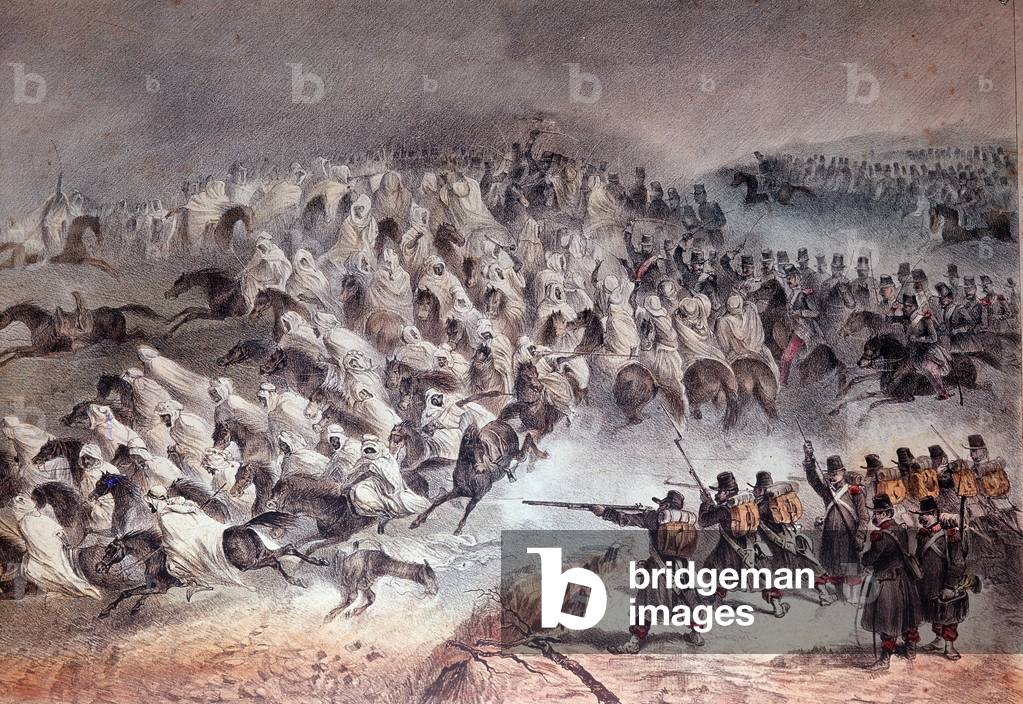 Campaign of Algeria, conquest of Constantine: the retreat of the French army in Sidi-Tamtam, 27 November 1836 (Lithography, 19th century)