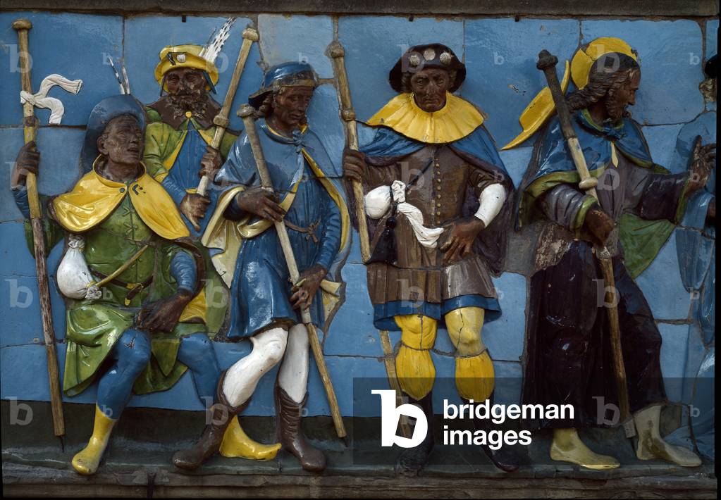 The Seven Works of Mercy, shelter the homeless, 1526-1528) (low Terracotta relief)