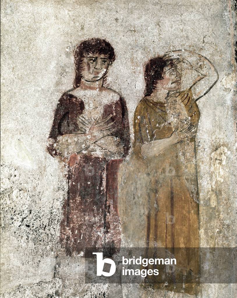 Portrait of two women Lucanian fresco from the 4th century BC, from the Tomb of the Horseman, site of Paestum, Italy. Museo nazionale archeologico, Paestum