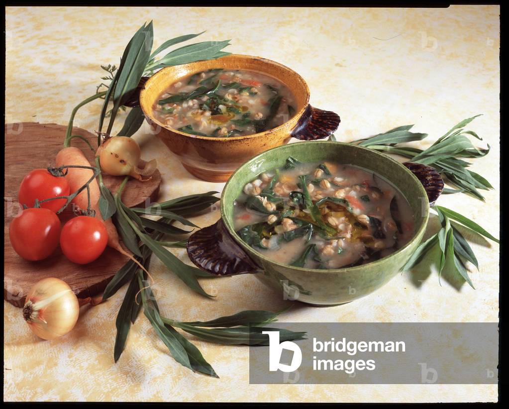 Food still life: barley soup (photography)
