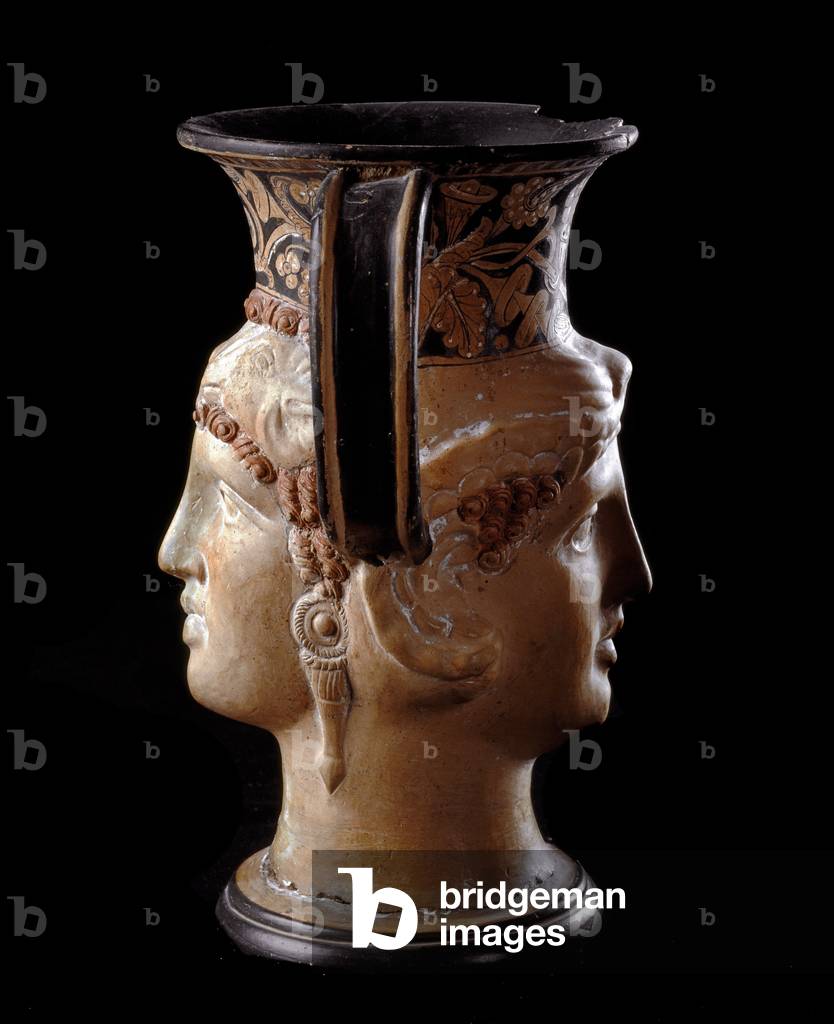 Double head kantharos, Heracles and Omphale. From Cerveteri. 320 BC