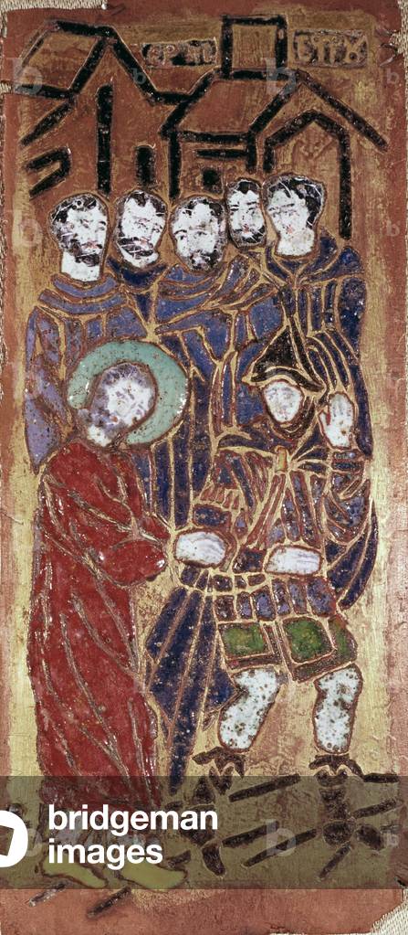 Russian art: the climb to the calvary of Christ (carrying the cross or way of the cross), 16th century email (Russian art, Christ Carrying the Cross (Road to Calvary), enamel of the 16th century) Madrid, Museo Lazaro Galdiano