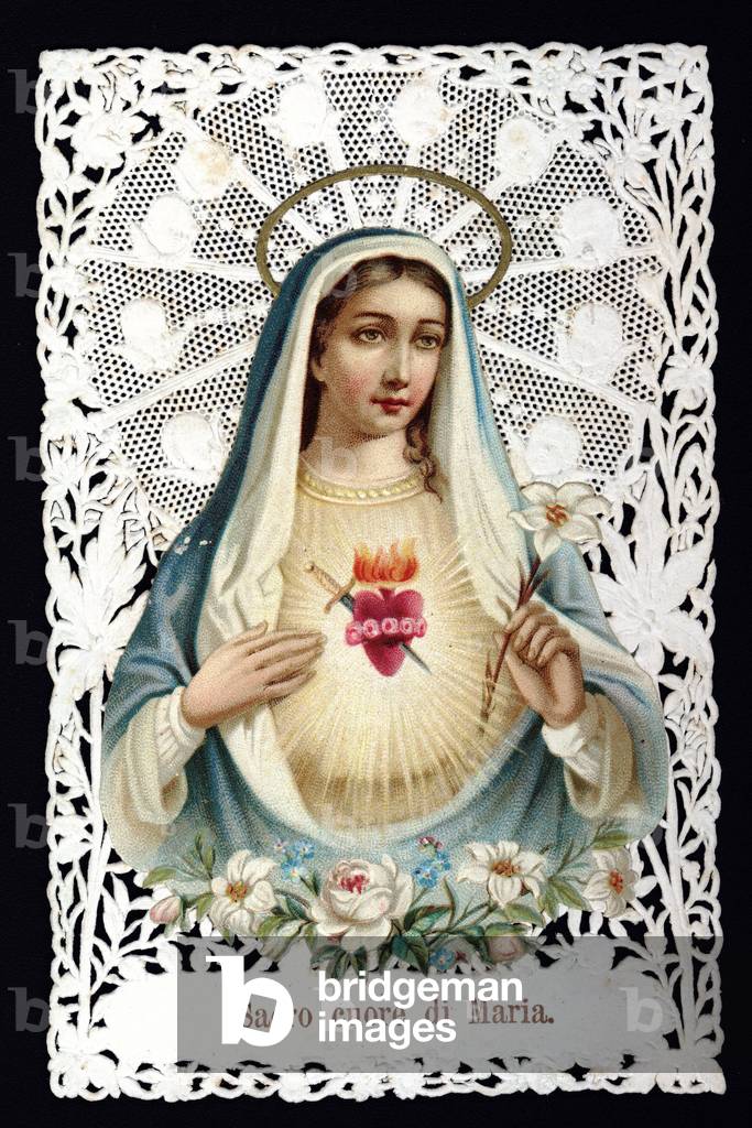 Pious image: Mater dolorosa Sacred heart. early 20th century (chromolithography, canivet)