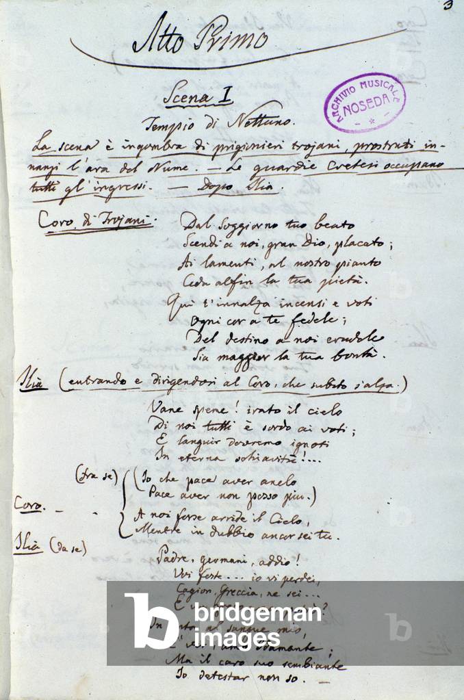 'Atto Primo', First page of libretto of Lichtenthal's adaptation of Mozart's 'Idomeneo, Re di Creta', 1843 (ink on paper)