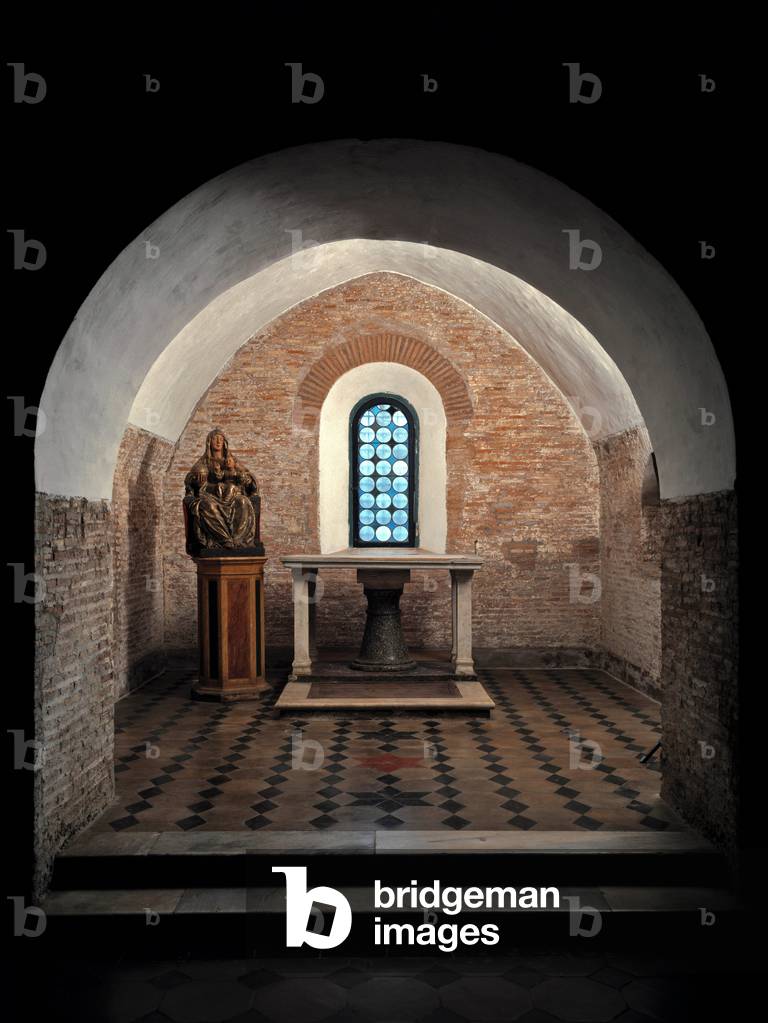 View of the First Chapel of the Church of Saints Vincent and Anastasius, 625-1221 Abbey of Tre Fontane (Abbey of Tre-Fontane or Abbey of the Three Fountains) near Rome Italy (View of the first chapel of church of sts Vincent and Anastasius, 625-1221 Tre Fontane Abbey, Italy)